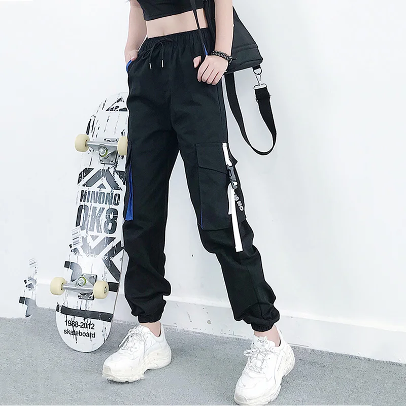 

Autumn Streetwear embroidery Ladies Cargo Pants Women Casual Joggers Solid Big Pocket High Waist Loose Female Trousers