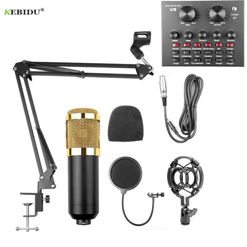 Professional BM 800 Condenser Microphone Wireless Bluetooth for Live Streaming with V8 Sound Card for Computer Recording Singing
