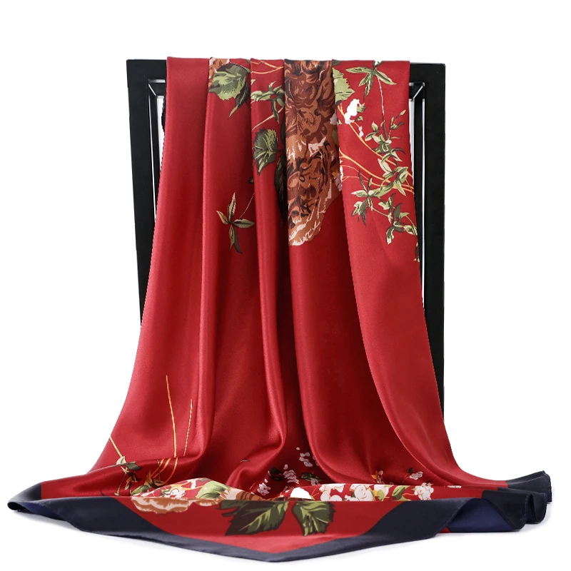 

Платок Шелковый женский, квадратный, 90 х90 см, атласный, с красивыми цветами, 2021