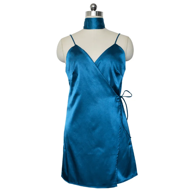 

Mini Solid female Night Clothing High Dress Summer 2020 Party v neck Strap Sundress Nice Spaghetti dresses Waist Backless Women