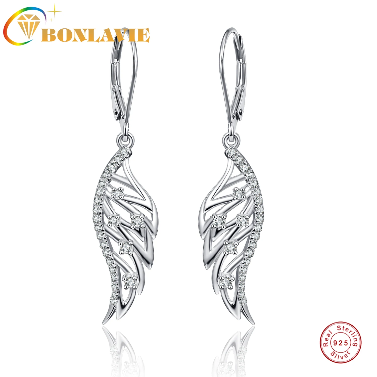 

925 Silver Earrings Wedding Wings Diamond Zircon Earrings Pendant Earring for Wedding Engagement Party AAA Quality