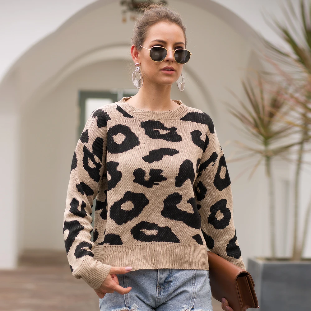 Черная пятница женский леопардовый вязаный свитер осень зима животный принт