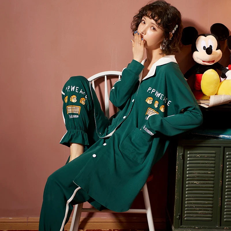 WAVMIT 2020 весенний милый женский хлопковый пижамный комплект с длинным рукавом