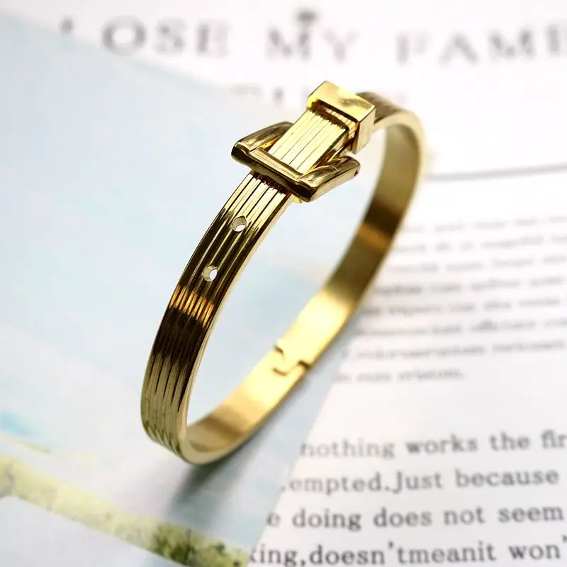 

Wholesales Stainless Steel Bangles For Women Rose Gold Belt Bracelet 2021 Trendy For Girl loves Fashion Jewelry