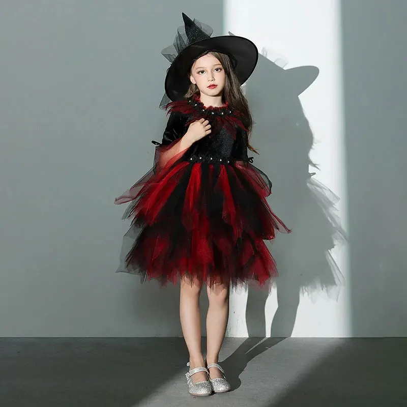 

Halloween Children Witch Clothes Carnival Party Game Cosplay Net Yarn Tutu Cute Comfortable Girl Theme Creative Princess Dress