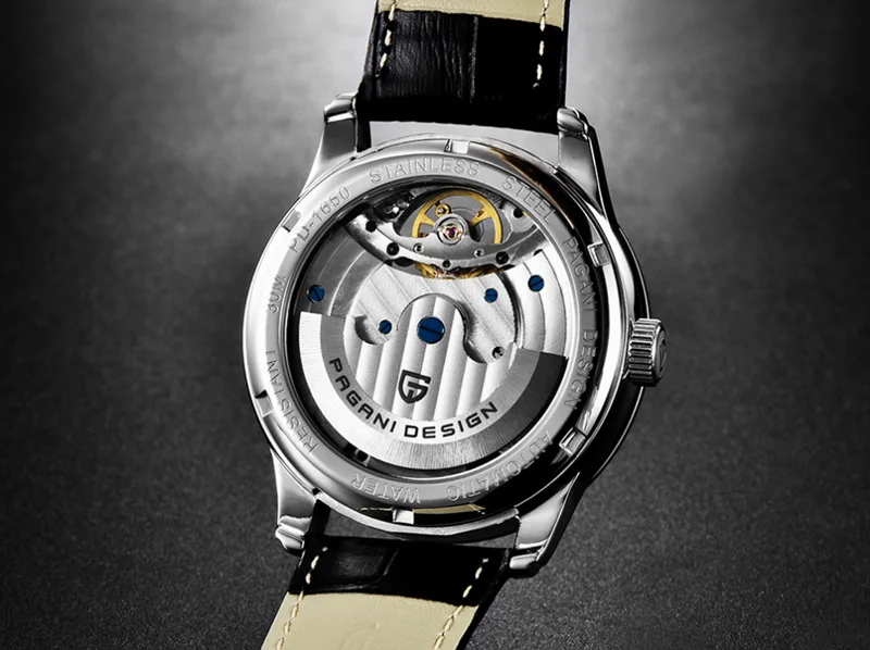 Top Brand Men Automatic Mechanical Tourbillon Watch Two Tone Steel Case and Genuine Leather Butterfly Clasp Male Watches A385 | Наручные
