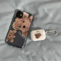 korean ins cute teddy bear phone case for apple iphone 13 12 11 pro maxxs max xr 6 7 8 plus 12 mini case clear silicone cover