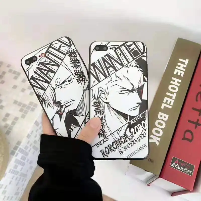 3D Relief Black White ONE PIECE Naruto Sasuke Kakashi Phone Case For iPhone X 8 7 6 6S s Plus XR XS Max Soft Silicone Back Cover |