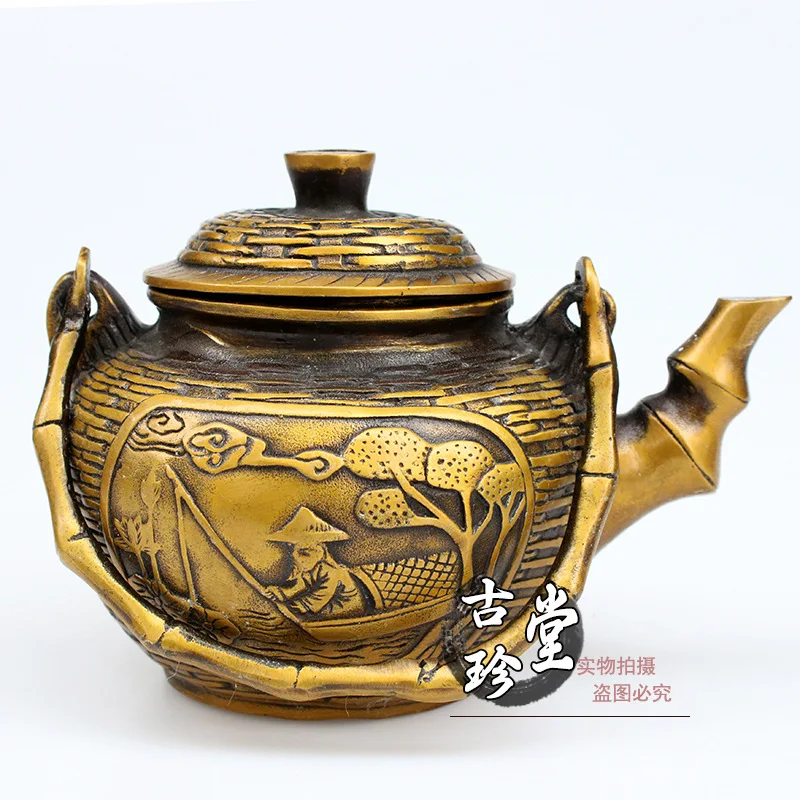 

Metallic copper Fishing portrait kettle teapot Copper metal crafts home desktop decor decoration ornaments(A846)