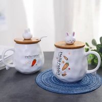 new ceramic cartoon cup office home breakfast milk cup cute rabbit coffee tea cup with spoon cover student couple birthday gift