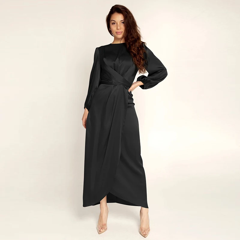 2021 New Muslim Dress Hot selling Design Abaya Clothing For Women Modest Fashion Tie Belt Satin Turkey Middle East | Тематическая