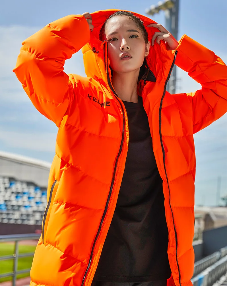 Длинная Куртка KELME с капюшоном для мужчин и женщин пуховик на 80% белом утином пуху