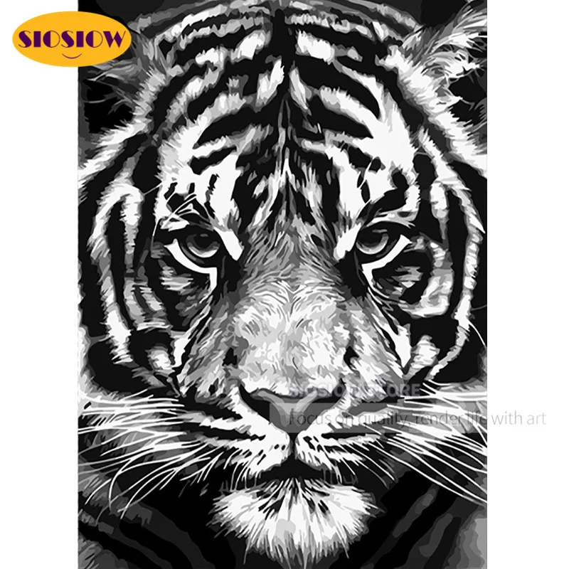 Алмазная 5d картина сделай сам с изображением животных черно-белый тигр вышивка