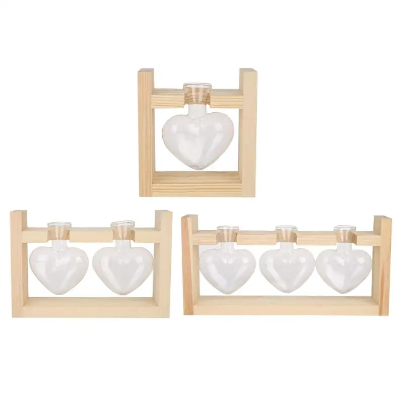 Прямая поставка стеклянная ваза в форме сердца деревянная рамка прозрачные