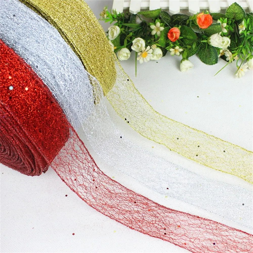 

5cm*200cm Christmas Hollowing Ribbon Gold Silver Red Gift Bag Decoration Belt Diy Handmade Wedding Headwear Garment Material