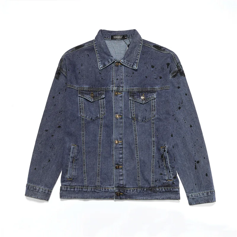 

Friends, please listen to the same clothes of easy close Qianxi long sleeve graffiti jeans jacket men's spring