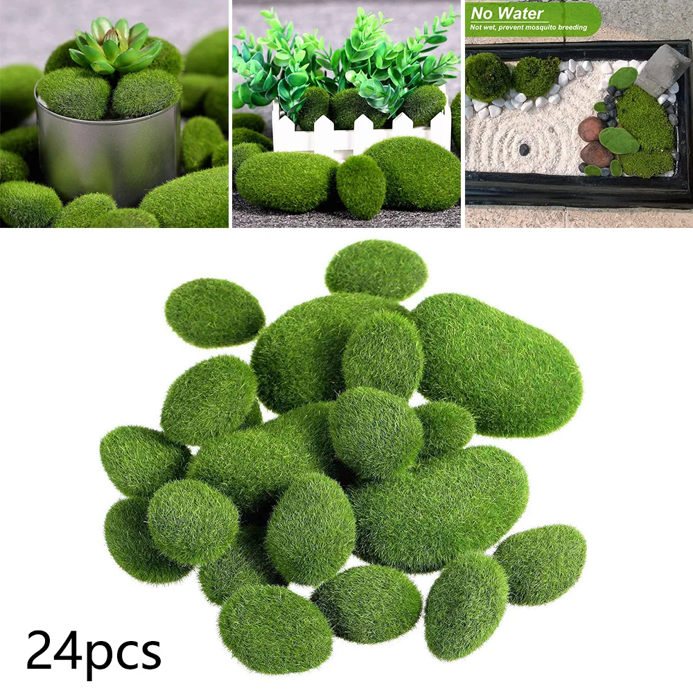 

24PCS 3 Size Artificial Moss Rocks Decorative, Green Moss Balls,for Floral Arrangements Gardens and Crafting