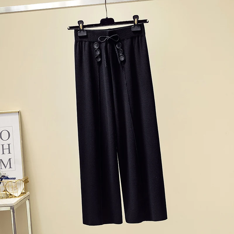 

DIMANAF Plus Size Pants Women High Waist Female Knitted Fashion Buttons Trousers Oversize Harem Wide Leg Pants Loose Pants 3XL