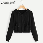 Худи женское однотонное на молнии, укороченная толстовка с капюшоном, свитшоты, короткие женские Топы с длинным рукавом, цвет черныйбелый