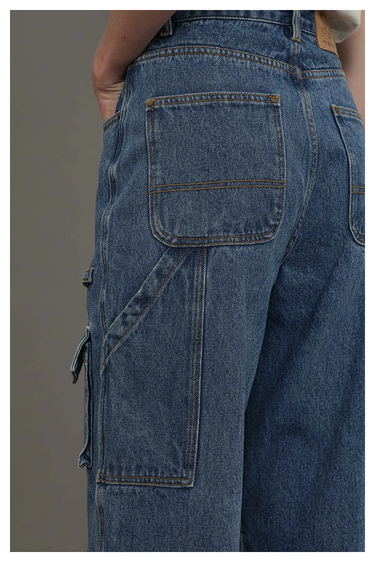 Harajuku Winter New Women's High-quality Design Jeans Fashion Tide Full Length High Waist Women's Pants Pocket Straight Pants