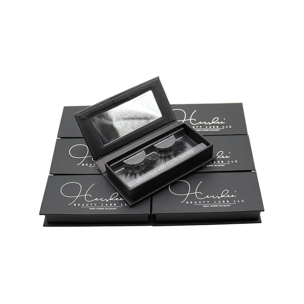 

Pure Black Magnetic Eyelashes Packaging Box With Mirror Wholesale 5D Mink Eyelashes Long Fluffy Mink Lashes Custom Lashbox