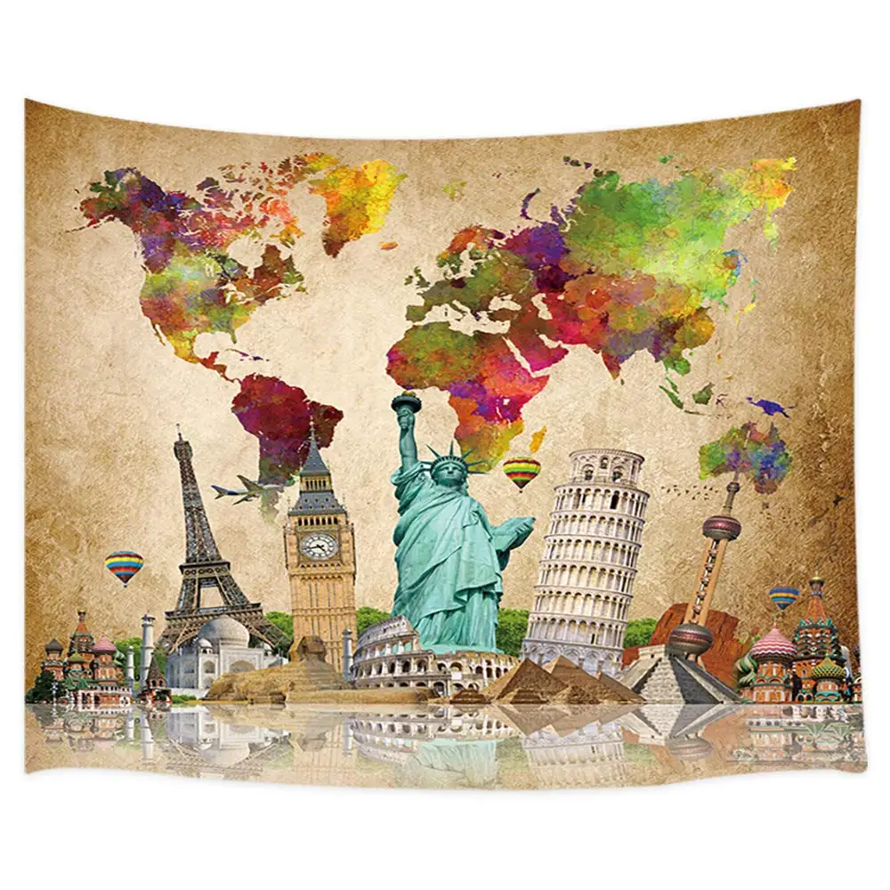 Акварельные карты и Известные здания культурная достопримечательность на