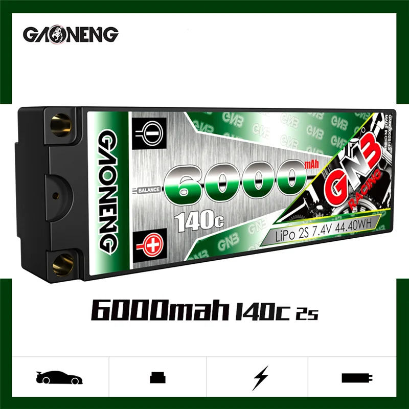 

Gaoneng GNB 7,4 в 6000 мАч 2S 140C литиевая батарея 6 мм встроенный жесткий чехол T XT60 разъем для 1:10 RC модель автомобиля запасные части