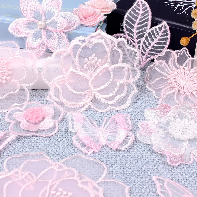 Кружевные вышитые нашивки прозрачные цветы бабочки Аппликации для одежды