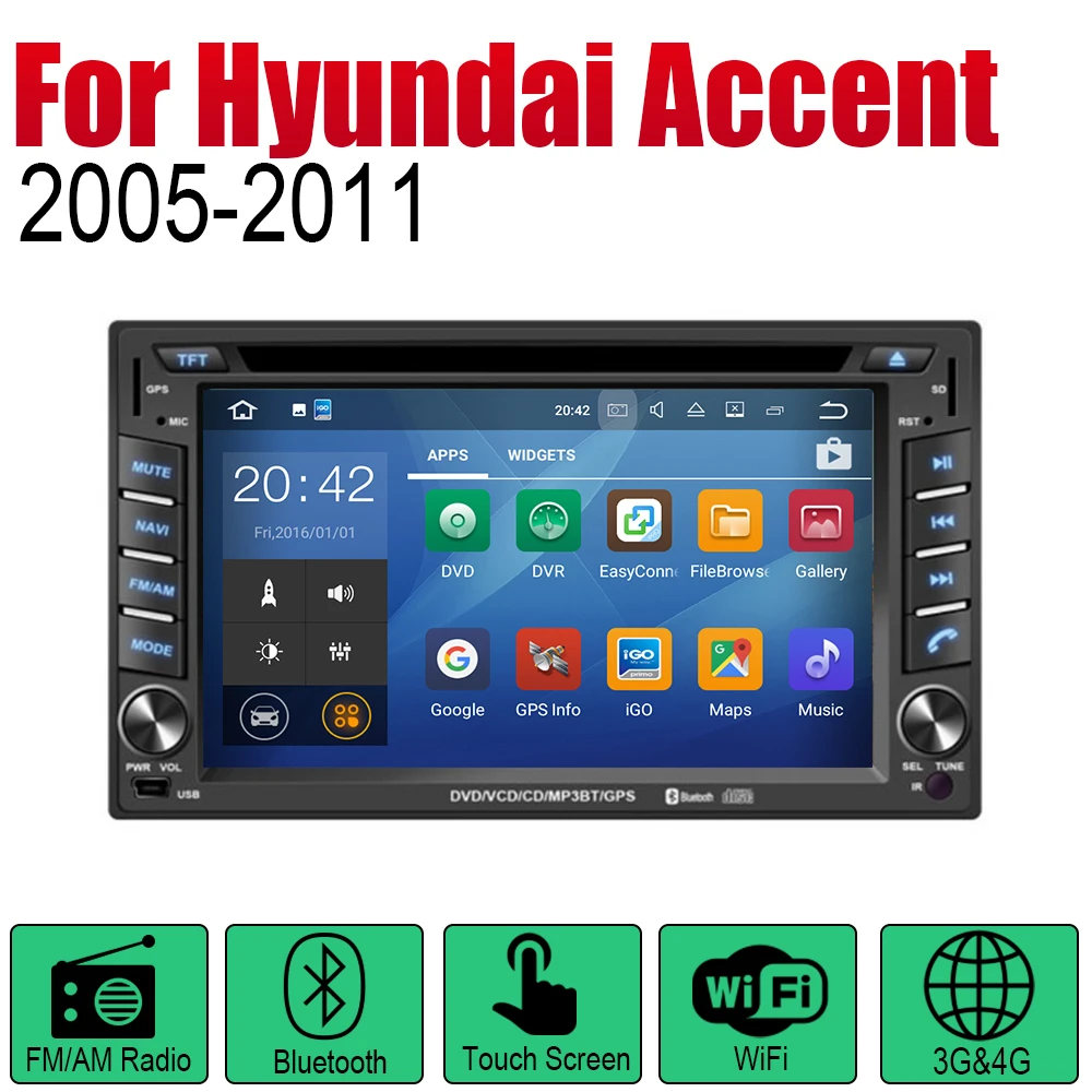 Автомагнитола 2 Din на Android для Hyundai Accent 2005 2006 2007 2008 2009 2010 2011 мультимедийный плеер с GPS