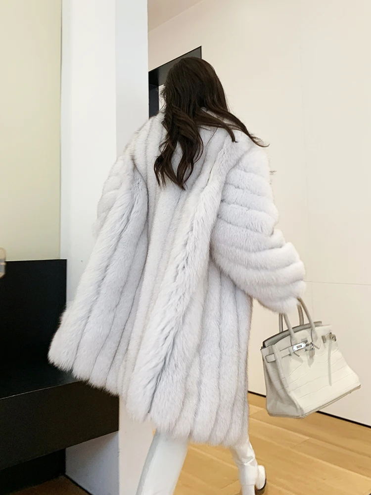 Fashion Long Fox Fur Coats Natural Women Winter New Whole Skin Genuine Leather Fox Fur Coat Long Trendy Woman Fur Overcoats 2022