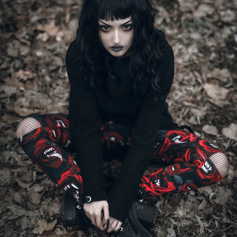 Облегающие готические темно-гранжевые Леггинсы для женщин с вырезами розовые