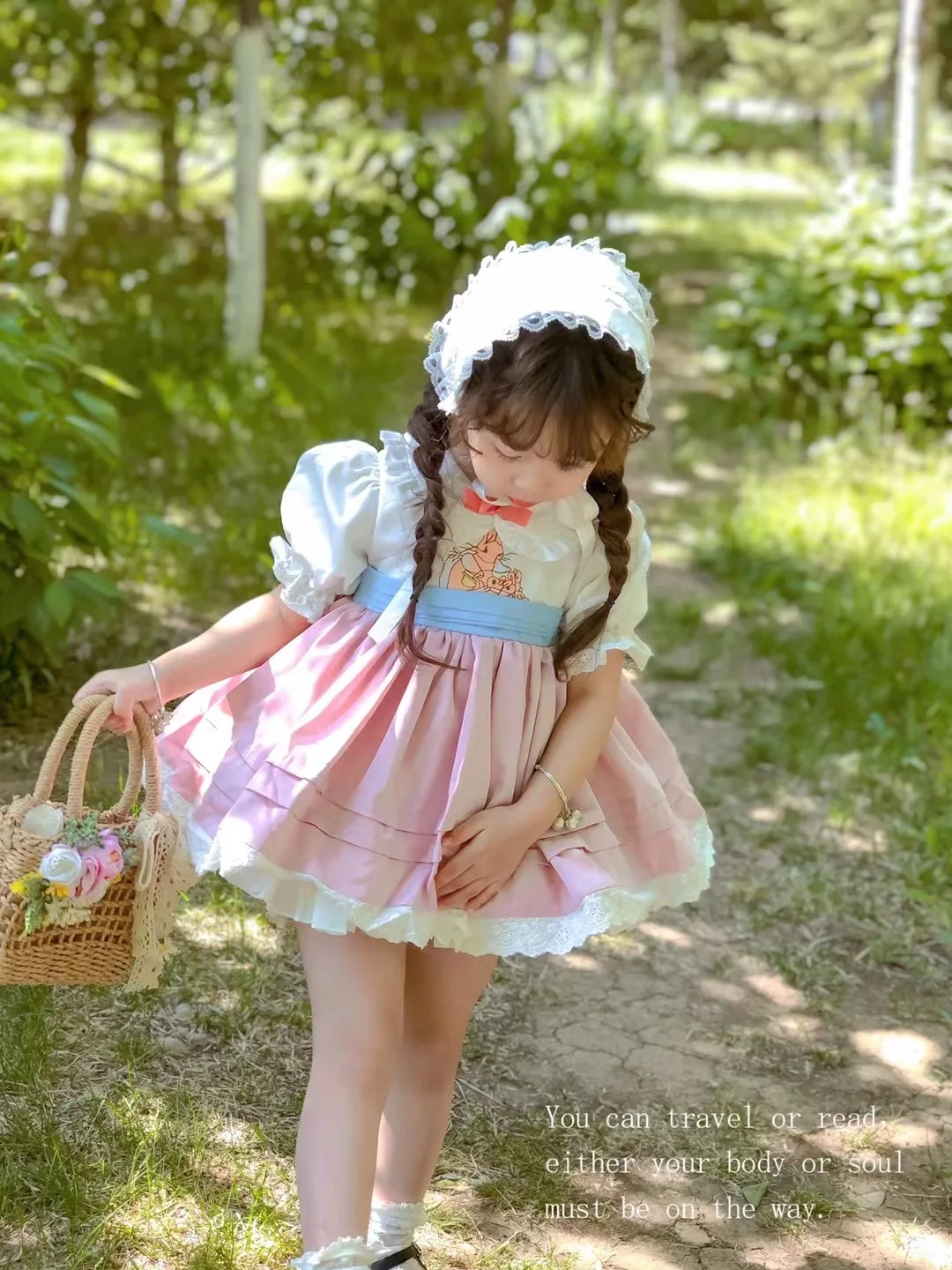 

Baby Girl Summer Vintage Spanish Turkish Rabbit Pink Princess Dress for Birthday Eid Easter Holiday