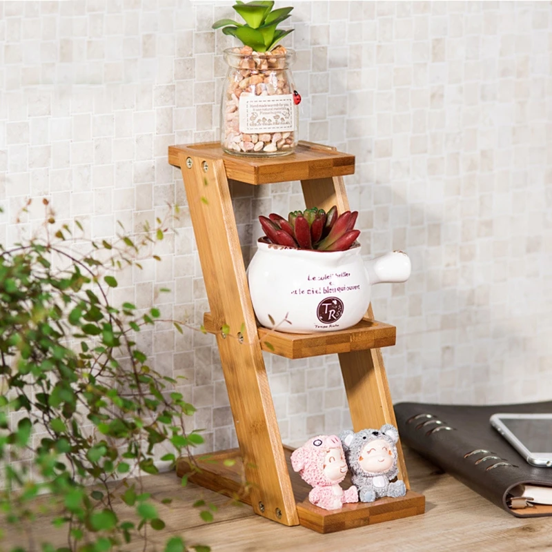 3-Tier Square Bamboo Tray Stand Succulent Cactus Flower Plant Pot Planter Holder | Дом и сад