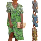 Платье женское пляжное с V-образным вырезом, модный свободный сарафан с пышными рукавами, с коротким рукавом, 2XL, на лето