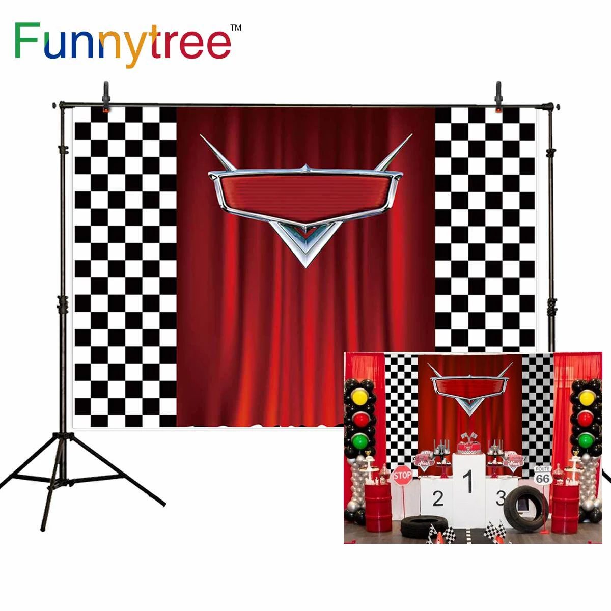 Funnytree тема гонки фото фон занавес день рождения фон на заказ сетка баннер Детская фотография фотосъемка Фотофон