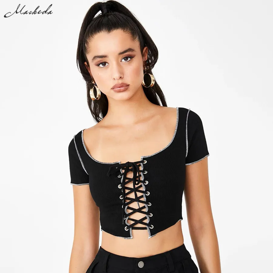 Женская футболка с коротким рукавом Macheda летняя облегающая контрастных цветов на