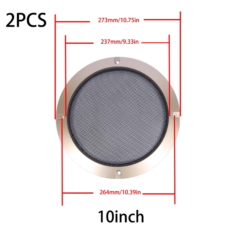 

2Pcs For 2"/3"//5"/6.5"/8"/10" inch Speaker Conversion Net Cover Decorative Circle Metal Mesh Grille Golden