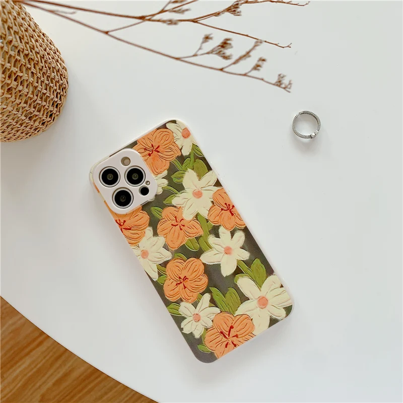 

Cute Floral Camera Protection Phone Case For iPhone 11 12 Pro Max XS Max X XR 7 8 Plus 12 Mini SE 2020 Camera Protection Coque