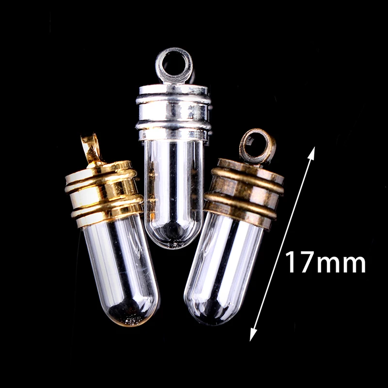 

5Pcs 17mm Clear Glass Bottles Hanging Tube Wish Bottles Dollhouse Glass Bottle