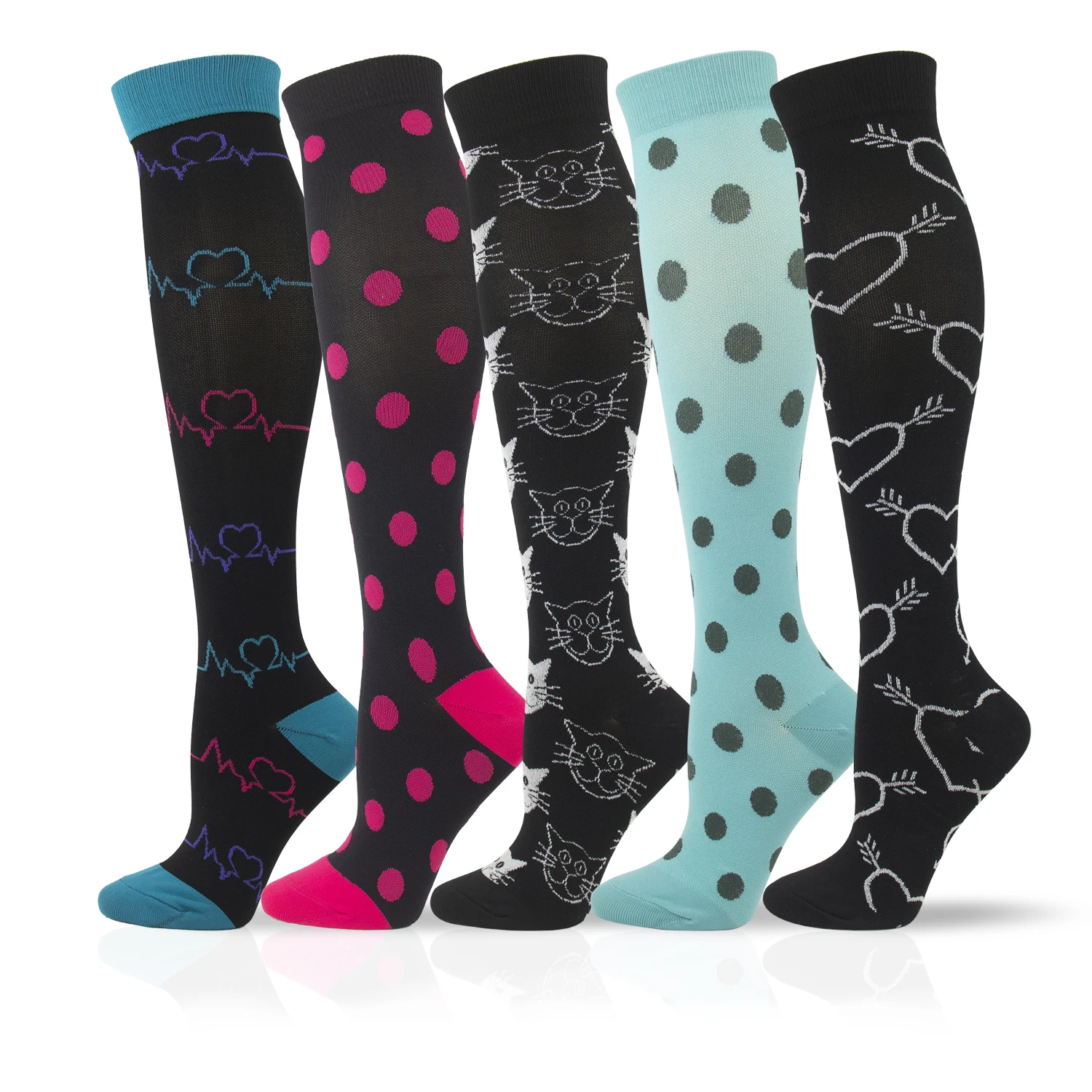 

New Compression Stockings Unisex Dot Cat Cupid Love Relieve Pressure Prevent Varicose Veins From Straining Blood Circulation