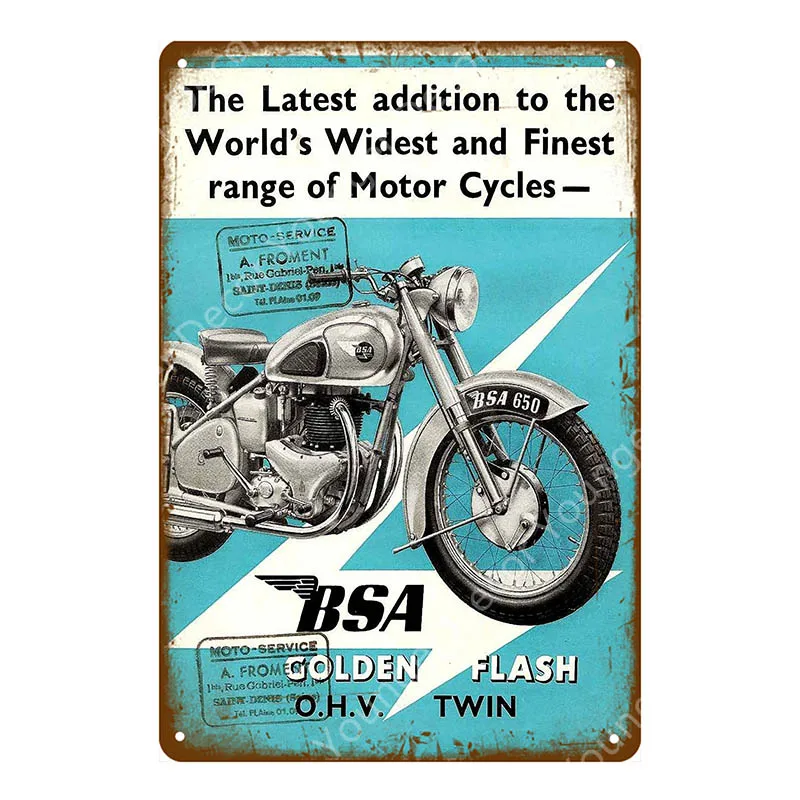 YD1663EI Британский мотоцикл BSA металлические знаки оловянный плакат Гараж; клуб паб настенные Декорации для бара мотоцикл Винтаж таблички домашний декор YI-058 - Цвет: YD1663EI