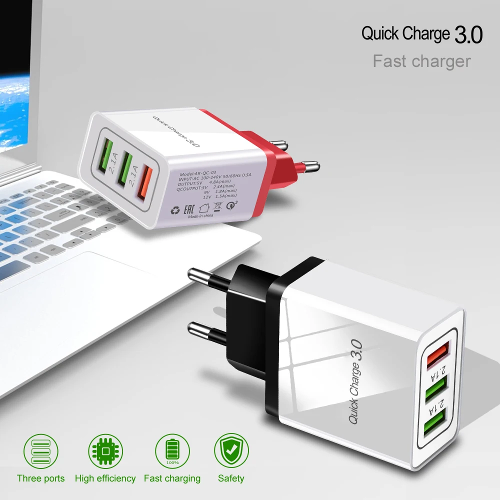 Быстрая зарядка 3 0 настенное зарядное устройство USB порта ЕС и США штекер Адаптер