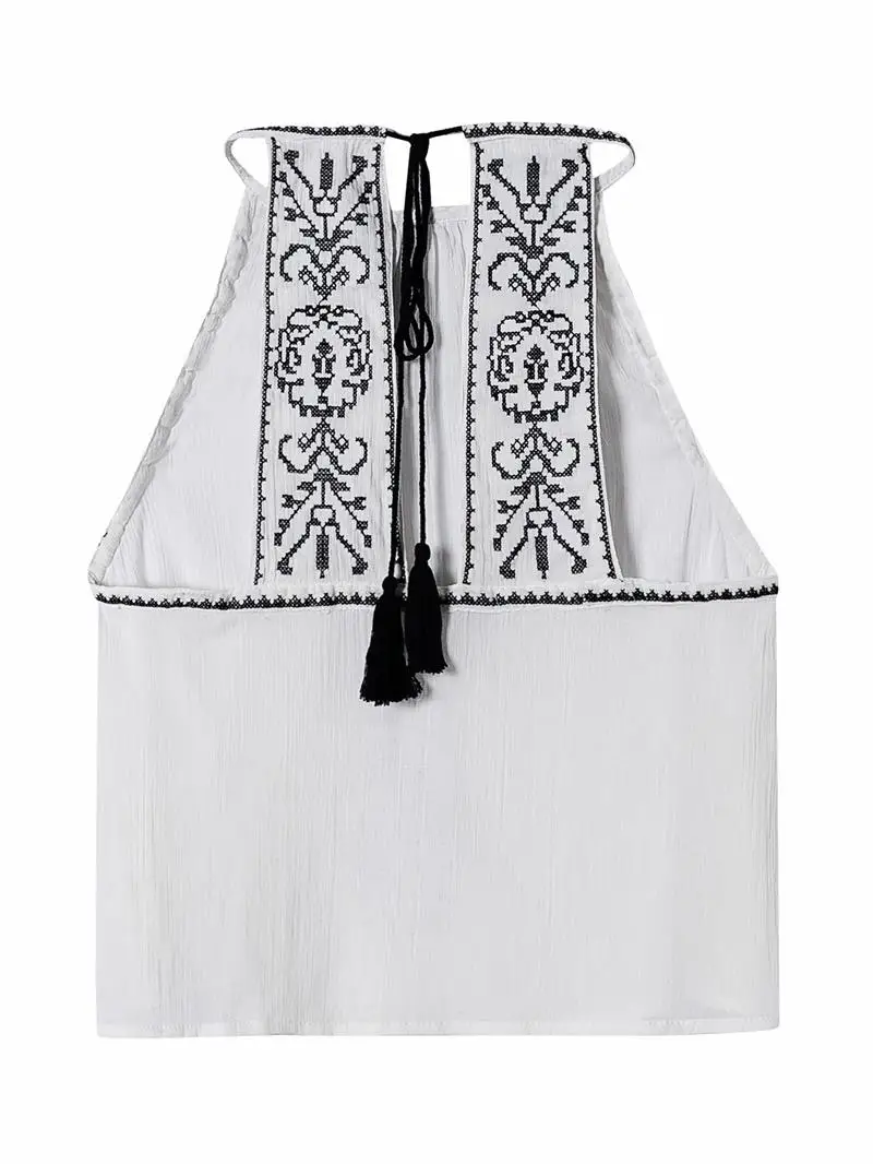 

ZA 2021 New Arrival Summer Women Backless Blouse 100% Cotton Sleeveless Female Loose Thin Top Casual Sweet Girls Shirt Blouse