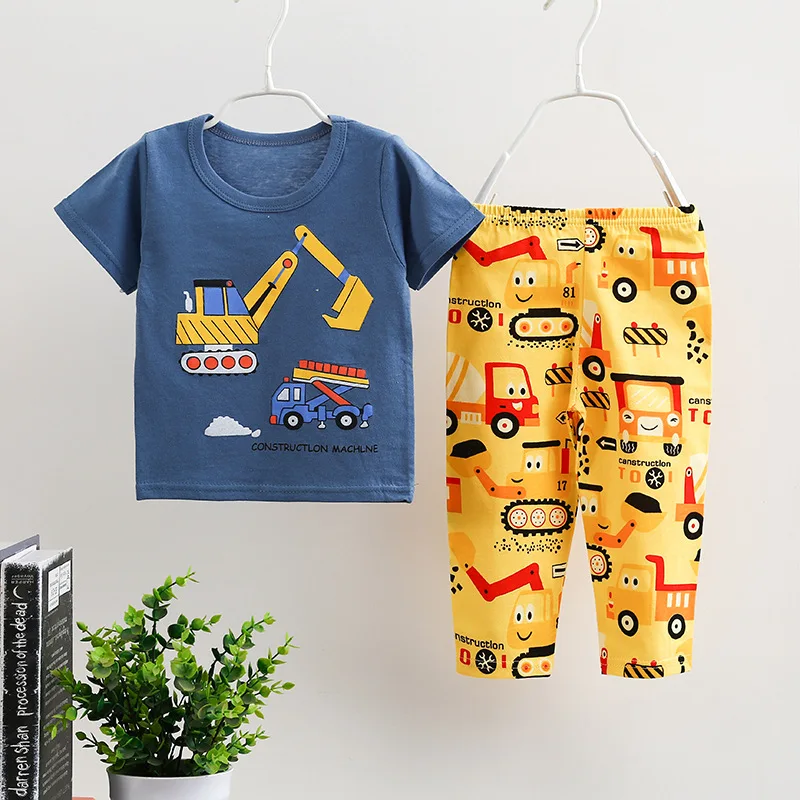 

Children's Homewear 2Pcs Set Boy Girl Kids Short-Sleeved T-shirt and Pants Cotton Pajamas Sleepwear Set