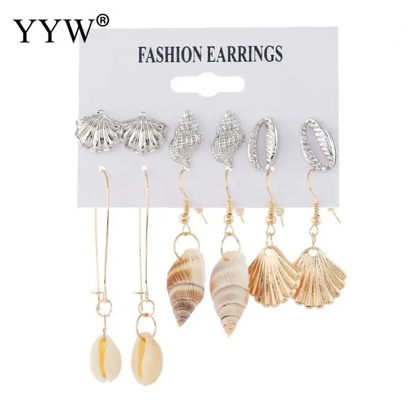 Комплект женских серег-подвесок 6 парт/компл. Висячие золотистые украшения в виде