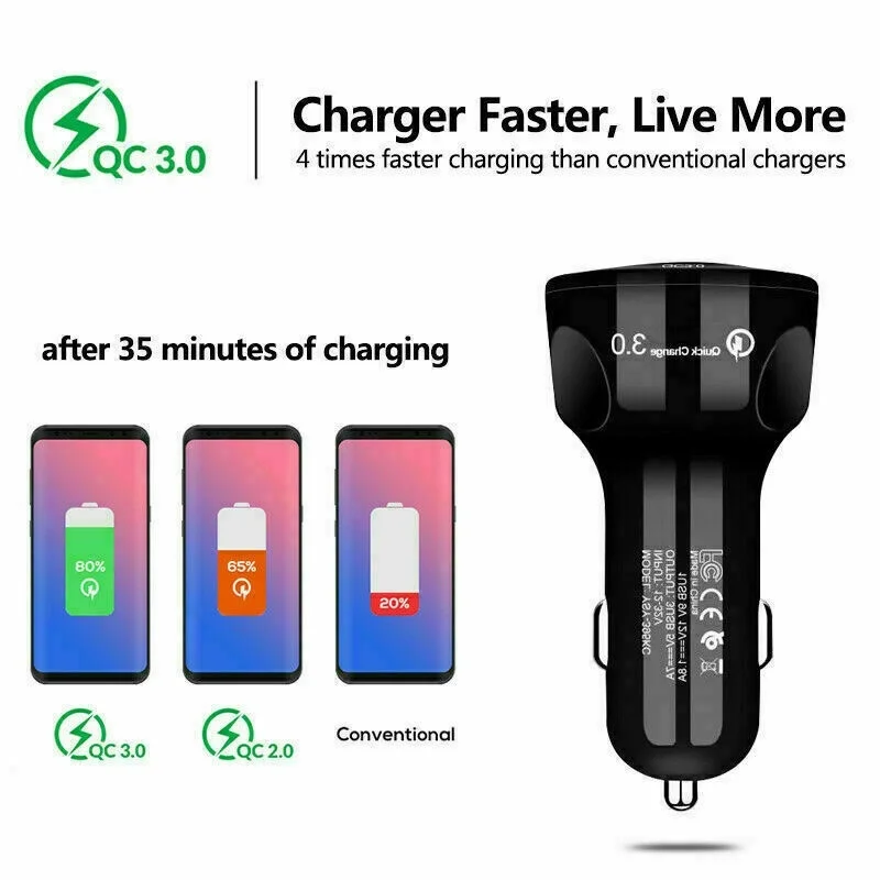Новое универсальное автомобильное зарядное устройство QC 3 0 с тройным USB портом
