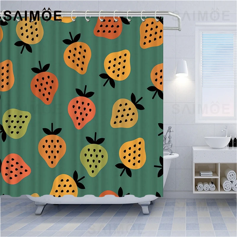 Занавеска для ванной комнаты с мультипликационными фруктами водонепроницаемая