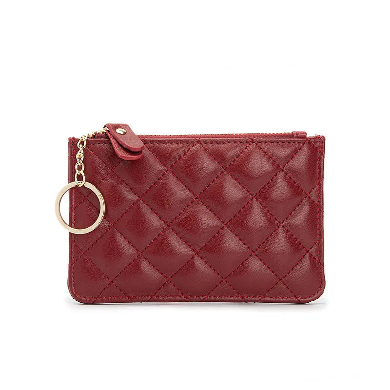 

New Sheepskin Rhombus Key Case Ladies Small Fragrance Soft Surface Coin Change Storage Bag Leather Multifunctional Card Case