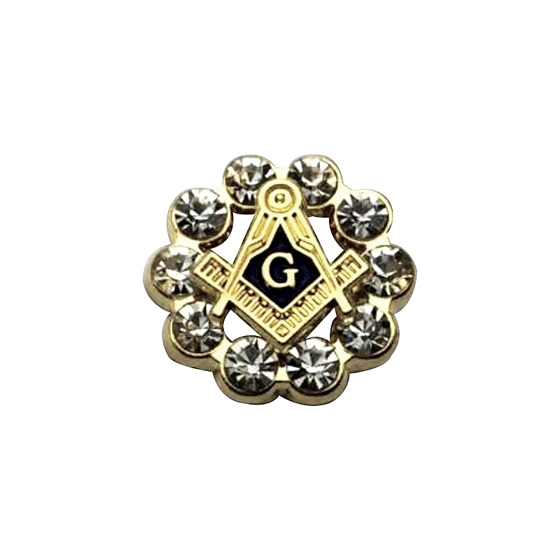 Alfileres de solapa masónicos, broche de cristal de diamantes de imitación 3D dorado, insignias de regalos con embrague de mariposa, 16mm