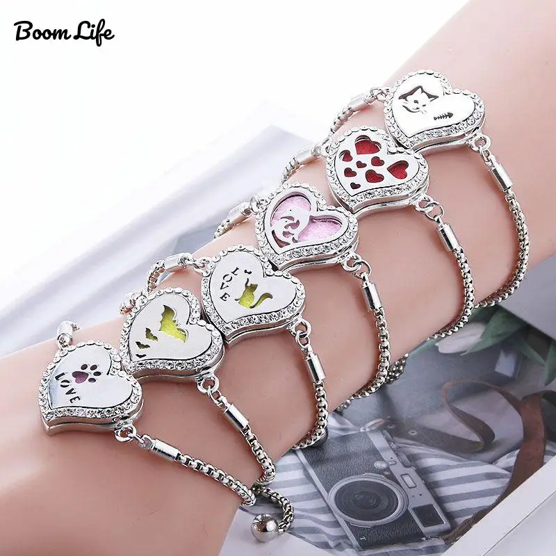 10 pcs Crystal Perfume Bracelet Essential Oil Diffuser Aromatherapy Locket Heart 316L Stainless Steel | Украшения и аксессуары